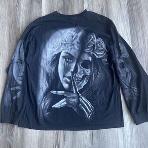 Vintage 90s Og Abel Men's Long‎ Sleeve Graphic Skull T-Shirt 2XL Black